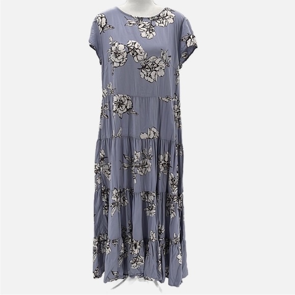 Free People Rita Tiered Floral Midi Dress in Periwinkle - Size Large - Picture 2 of 5
